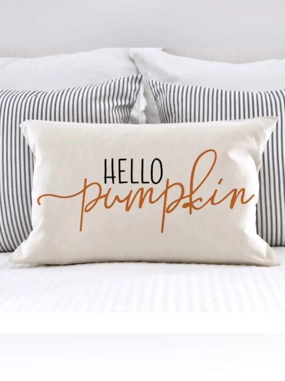 Fall Hello Pumpkin Pillow Cover - Cream with Orange Accents NIP - 12” x 20”